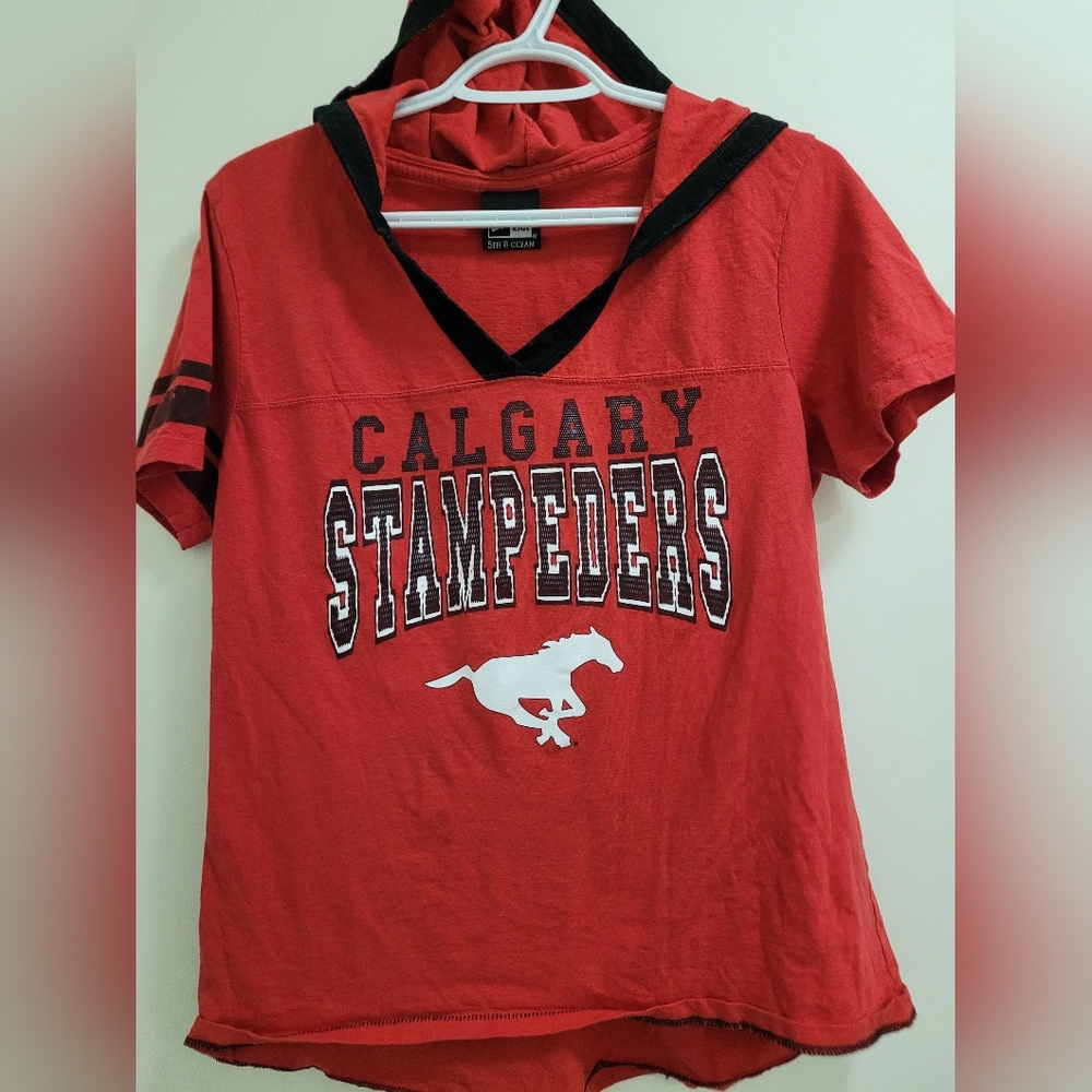 Ladies Calgary Stampeders TShirt with Hood